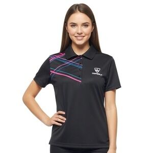 Top Golf Black Polo Shirt Pink Blue Lines Short Sleeve Golf Top Women‎ Size M
